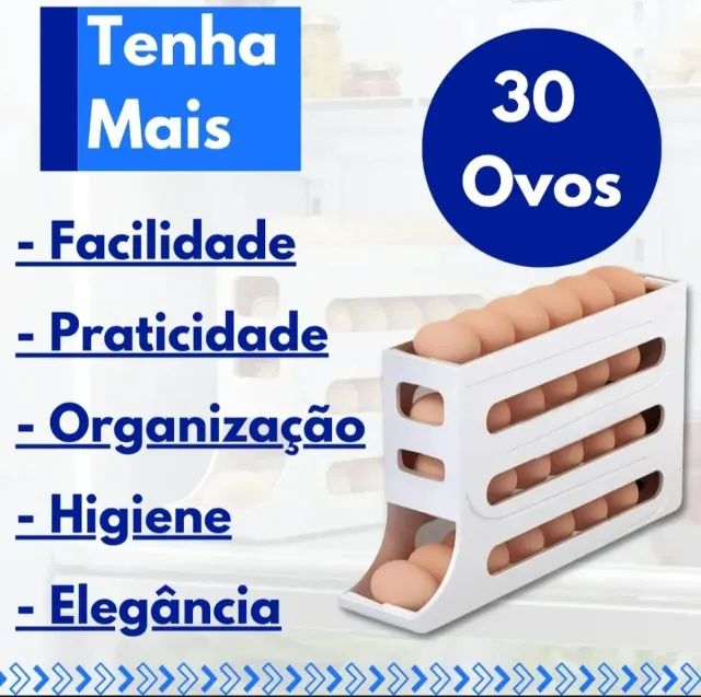 Porta Ovos Empilhável Rolante 20 Ovos Organizador Geladeira Branco ou preto 