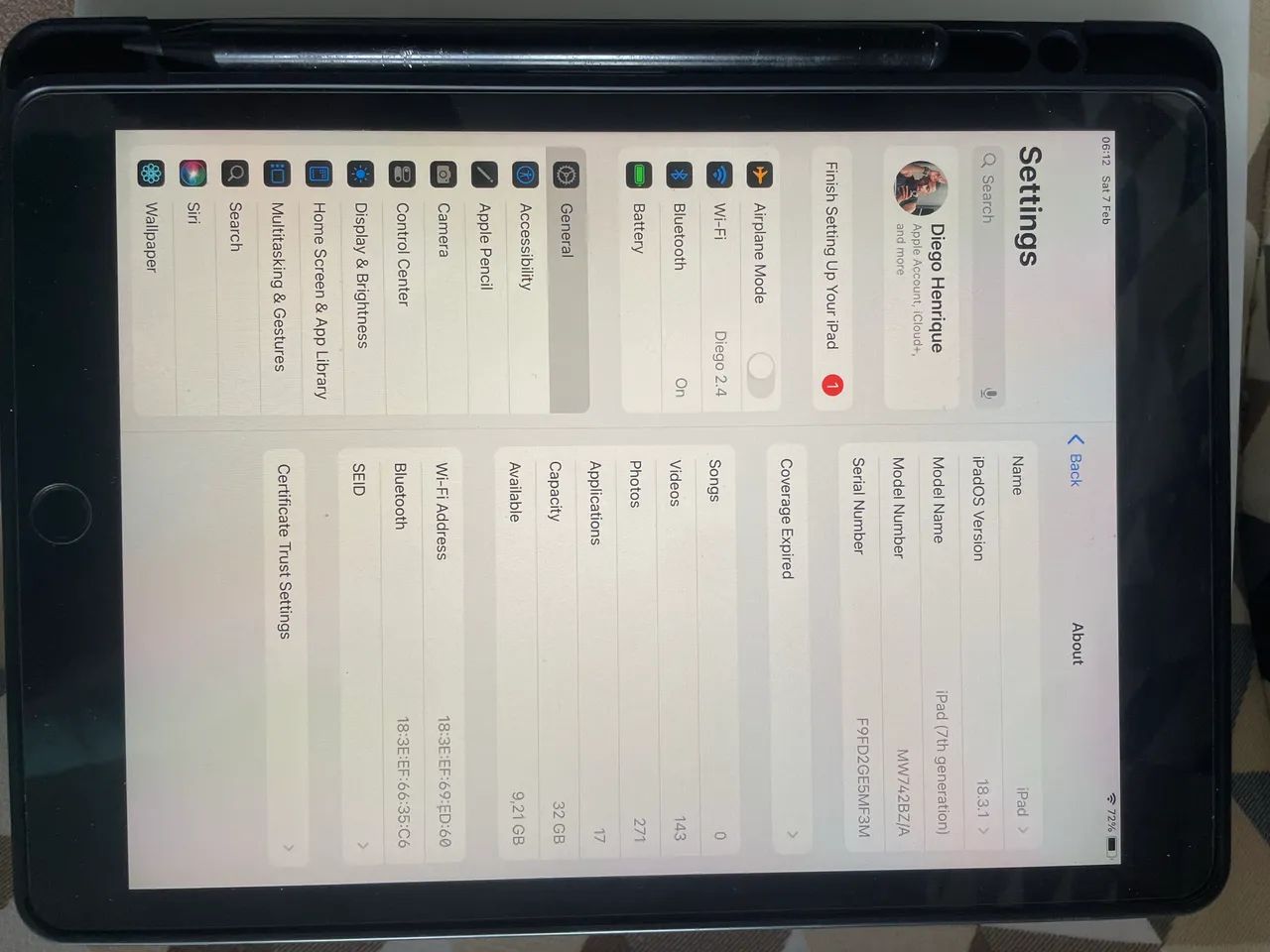 IPad 7 com capa película e caneta 