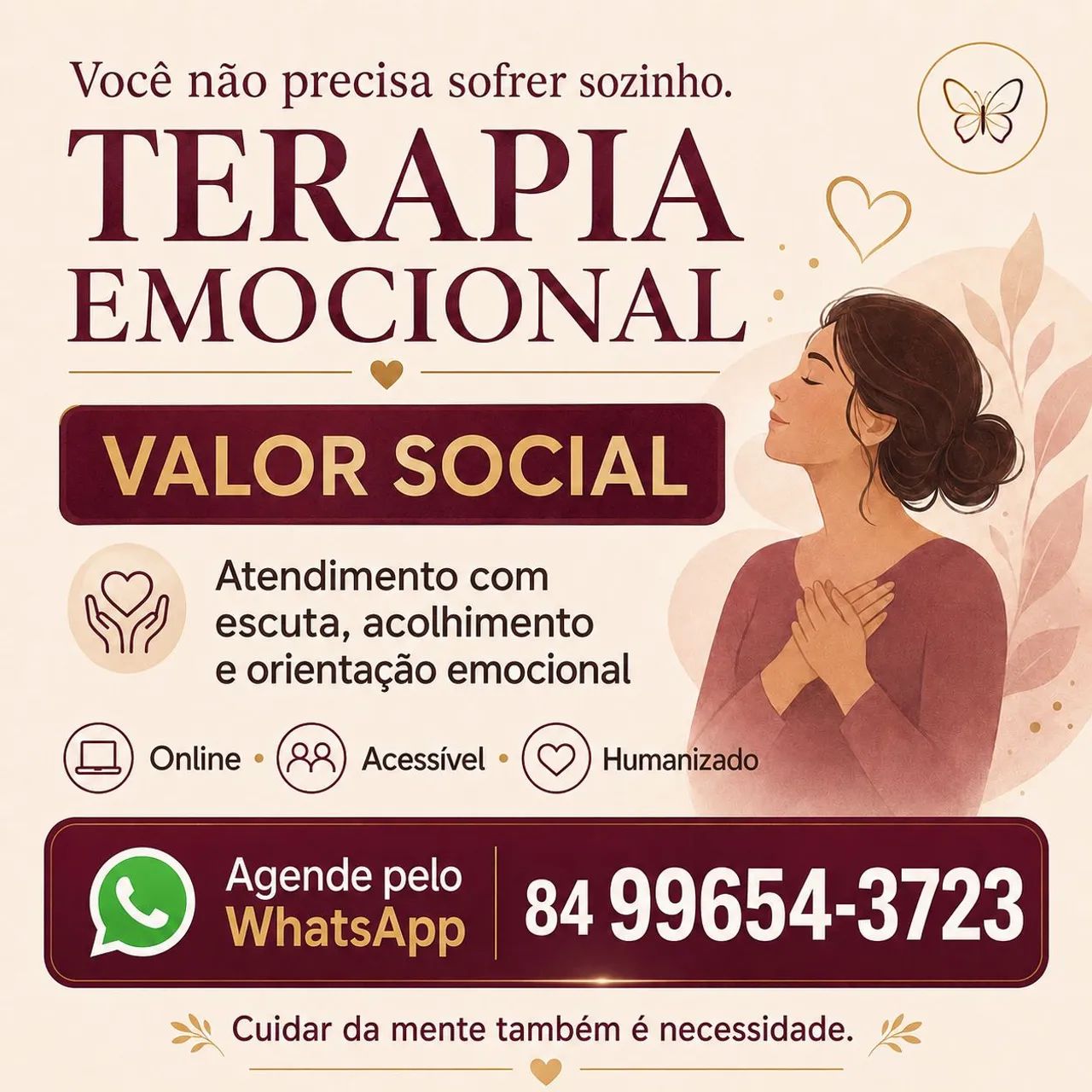 TERAPIA EMOCIONAL COM VALOR SOCIAL - R$ 180/MÊS