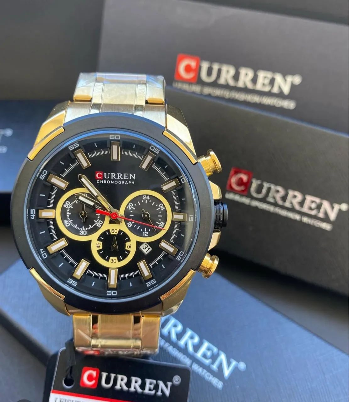 -Relógio Masculino Dourado - Curren  - Foto 2