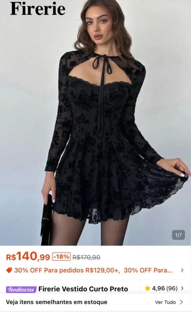 Vestido veludo preto P - Foto 4