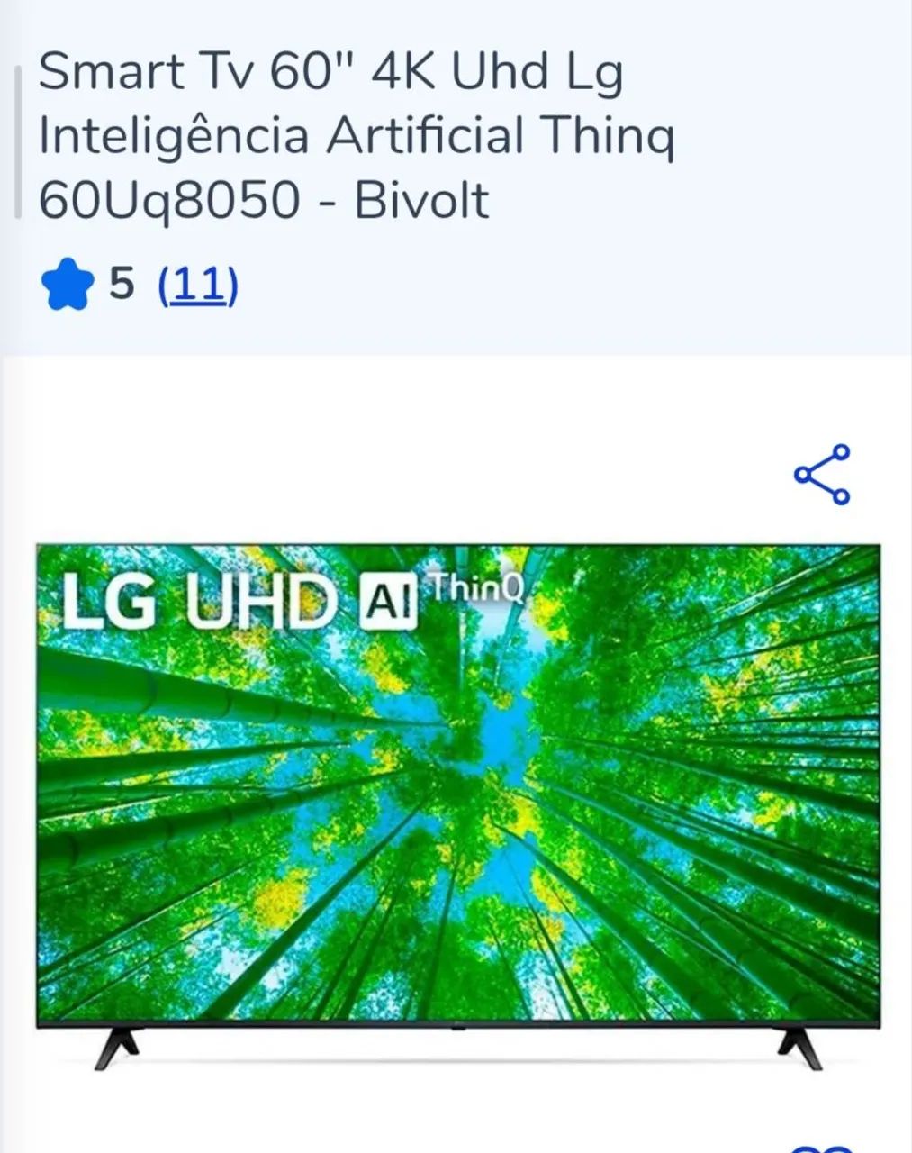 Smart TV 60 polegadas 4K Inteligência Artificial Bivolt LG NOVA na caixa 