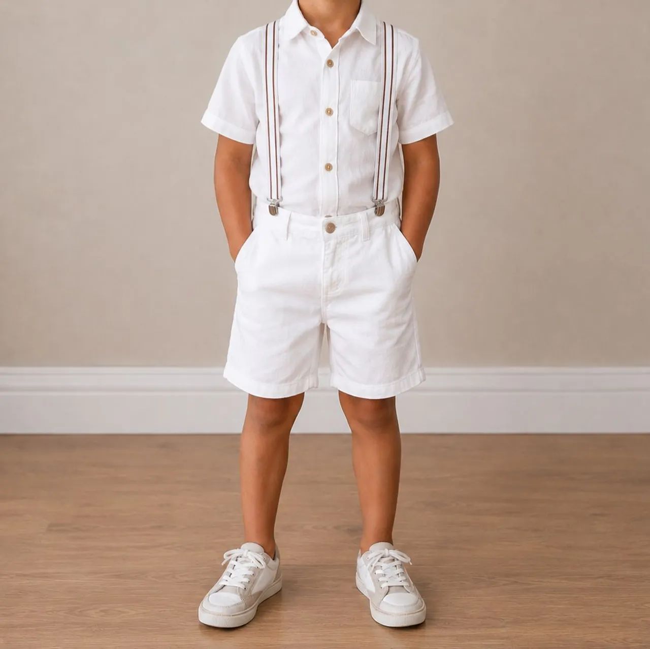 Short infantil  branco com suspensório 