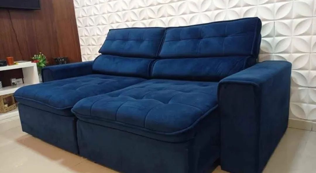 Sofá Retrátil e Reclinável 2,30M Azul
