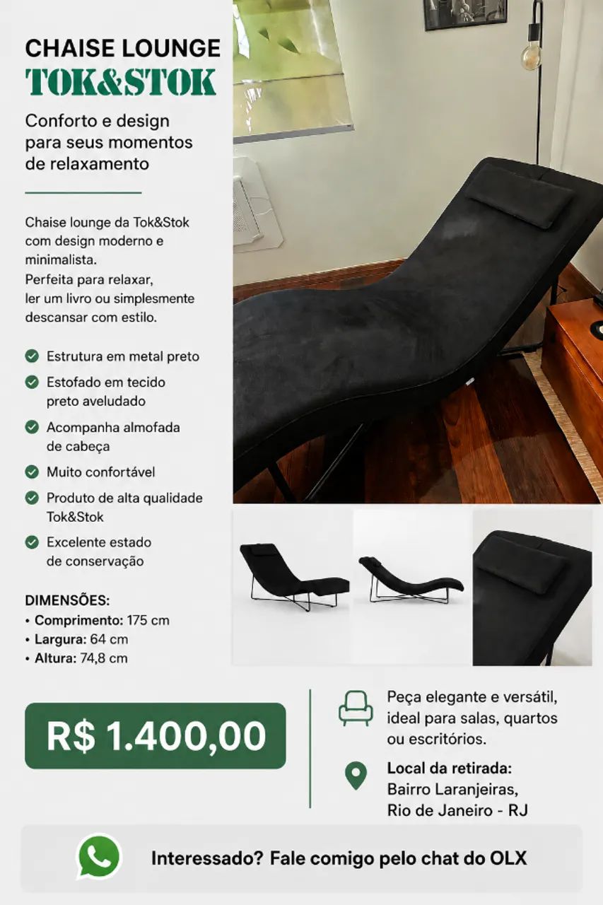 Chaise Lounge Tok&Stok Preta - Excelente Estado!