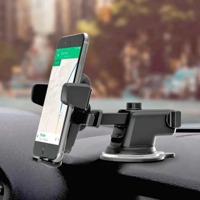 Suporte Celular Gps Carro Veicular Trava Automática Resistente Ajuste Rotação Base - Foto 2