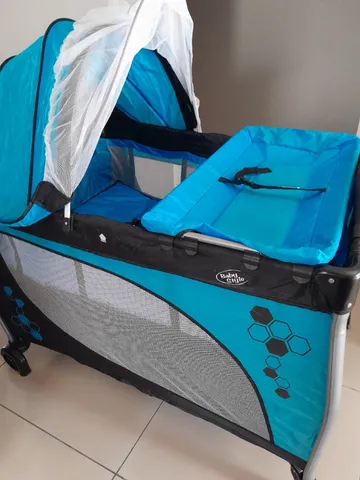 Berço Portátil Cercadinho Desmontável Confort Baby Style Azul Baby