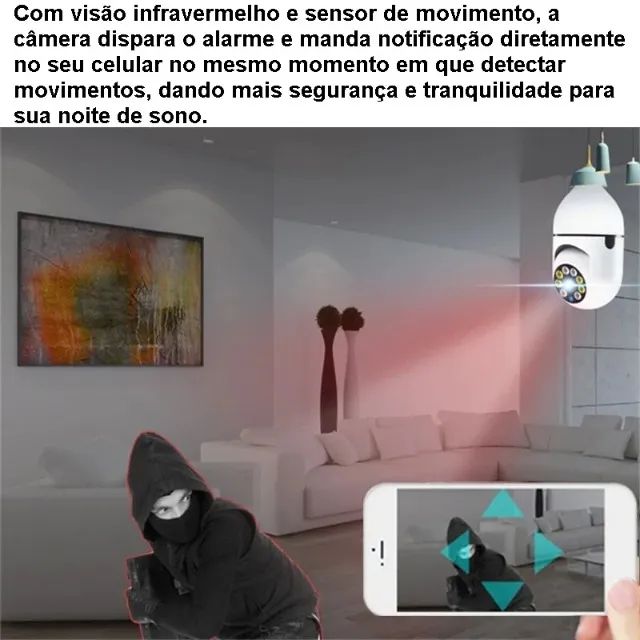 Câmera Lâmpada com Movimento 360° Via Aplicativo Wifi Yoosee - Foto 4