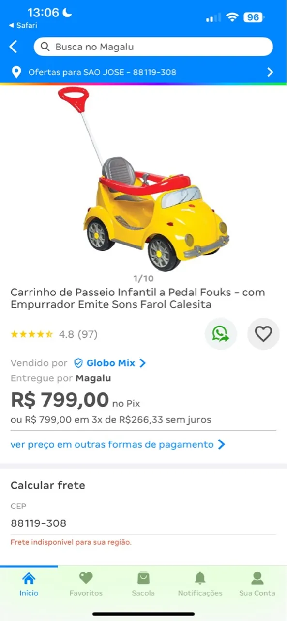 Carrinho de Passeio Infantil a Pedal Fouks
