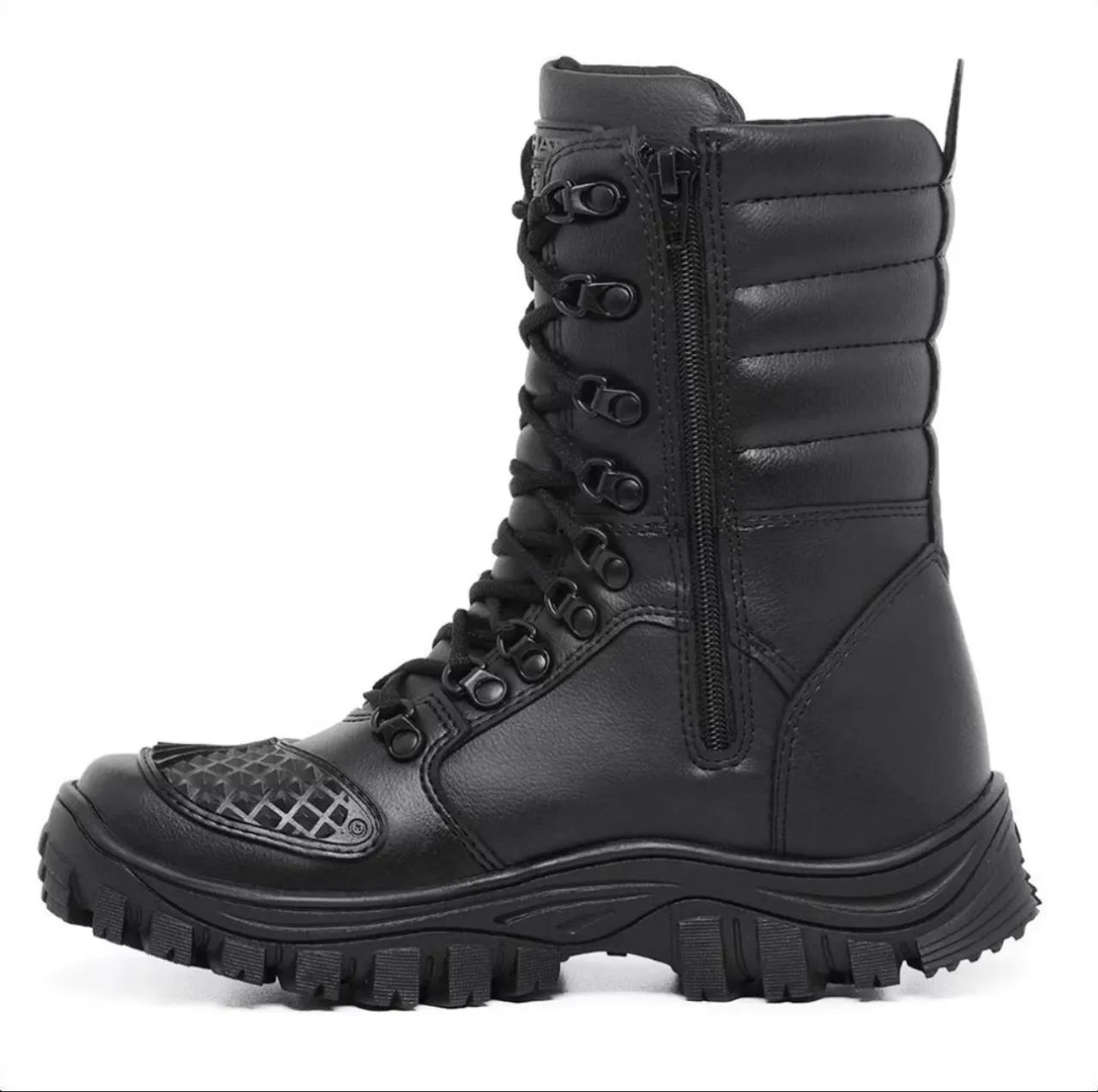 Bota Masculina coturno militar Preta - Couro - Cano Alto - Impermeável - Foto 4