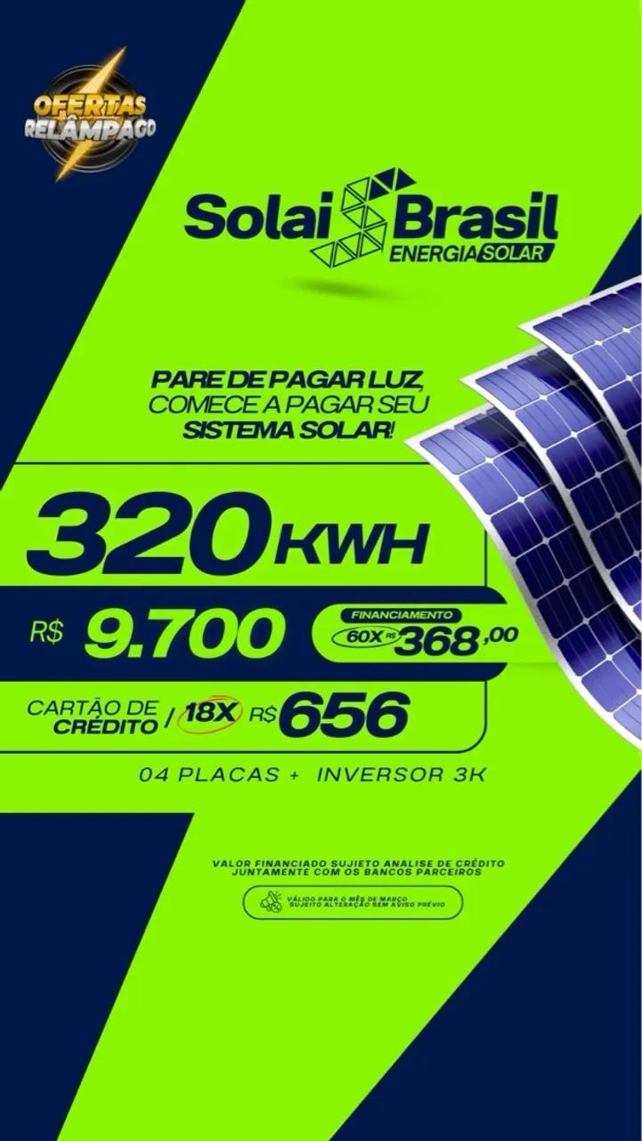 Energia solar - Kit Solar 320kWh - 04 Placas + Inversor 3K