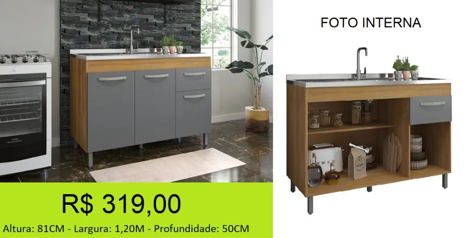 Balcão Gabiente de 1,20M - A solução para sua cozinha - Foto 2