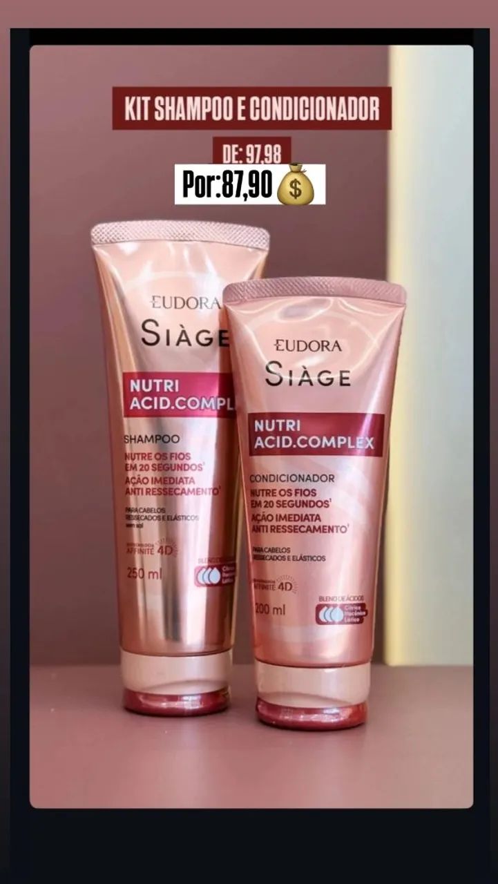 Kit Shampoo e Condicionador Eudora Siàge Nutri Acid.Complex