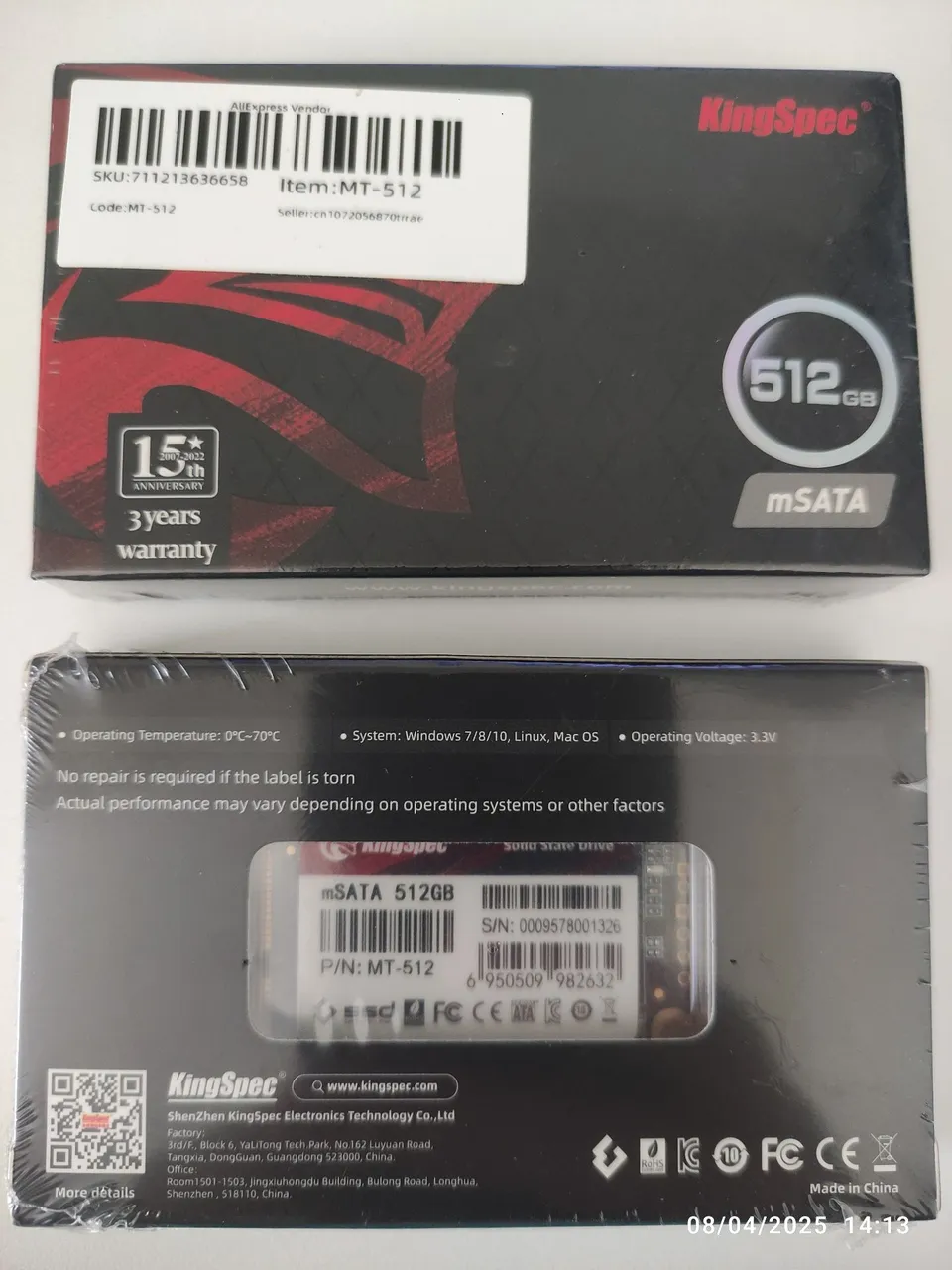 SSD mSATA KingSpec 512GB - Novo