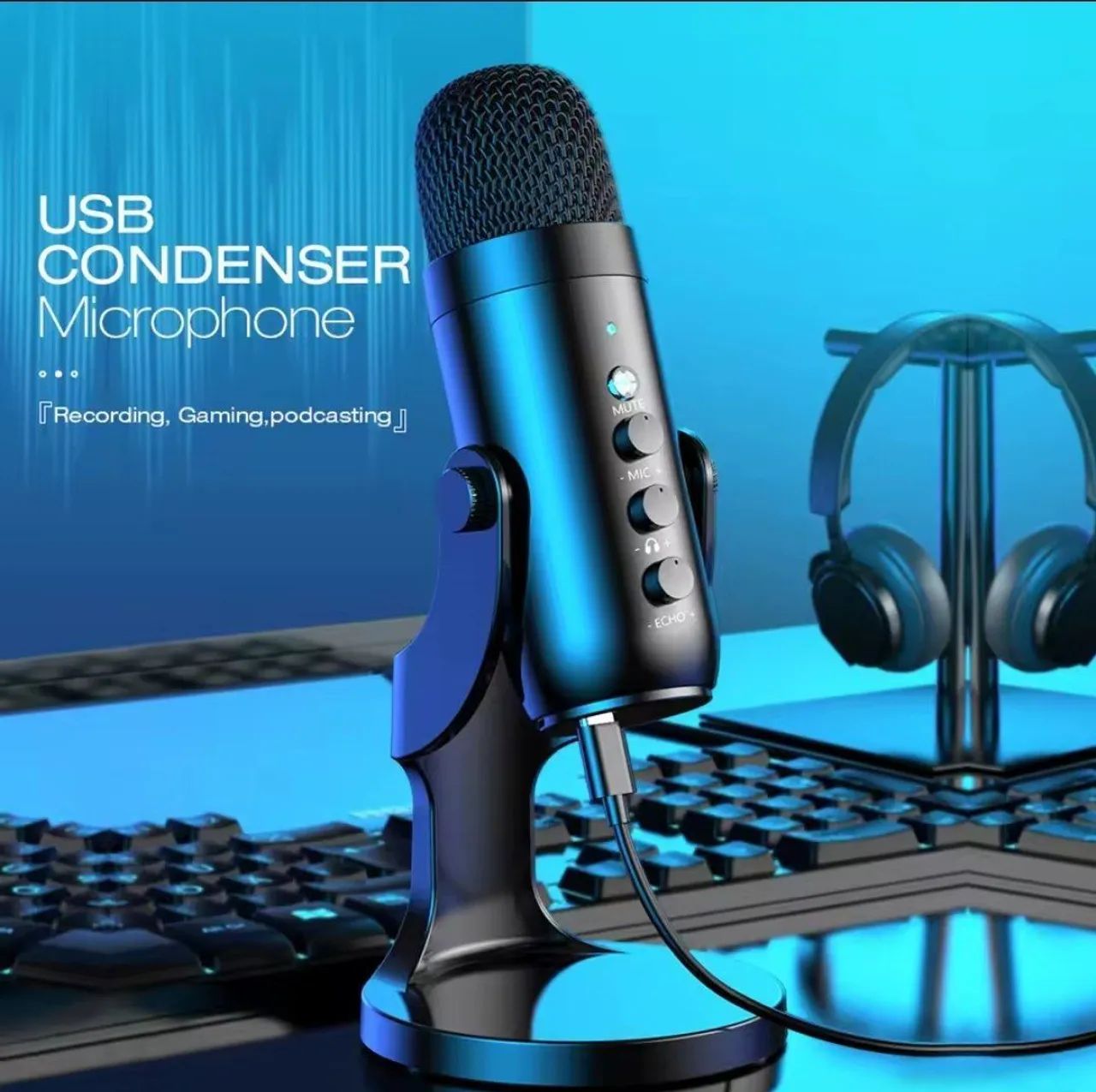 Microfone Haomuren Gravação Meet Podcast Gaming USB C