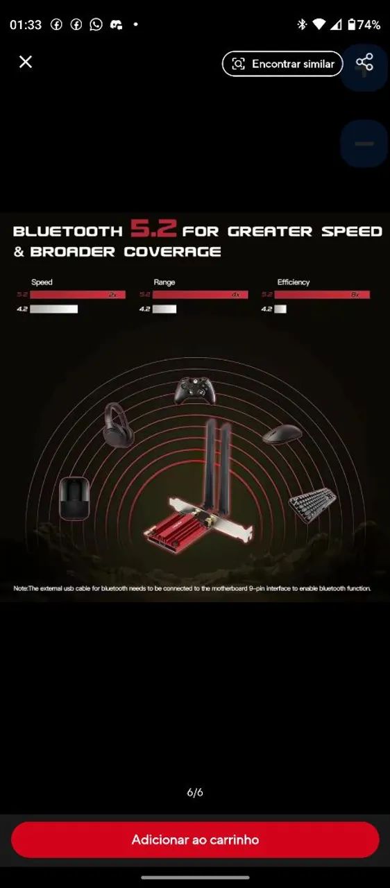 Placa de Rede Wi-Fi 6 MT *Mbps FENVI - Foto 5