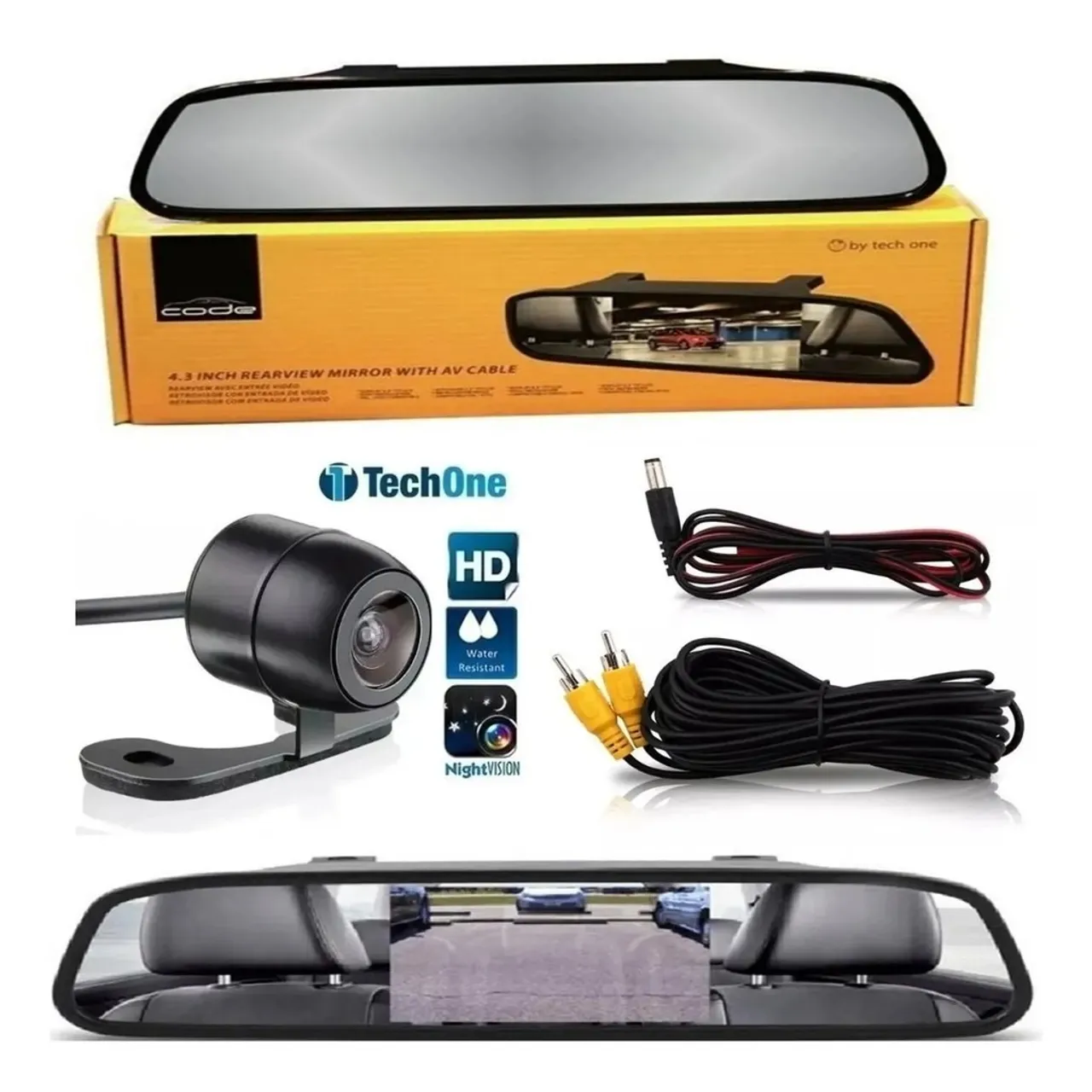 KIT RETROVISOR 4.3 COM CAMERA DE RE BORBOLETA CODE - TECH ONE