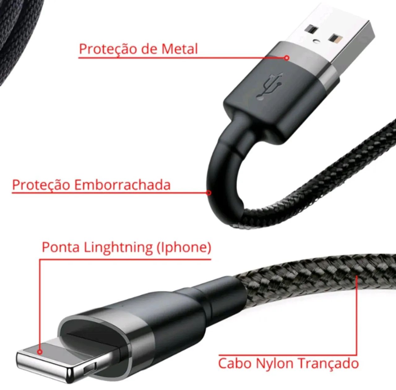 Cabo USB para iPhone - 1,8m - 6x Mais Resistente - Peining - Foto 4
