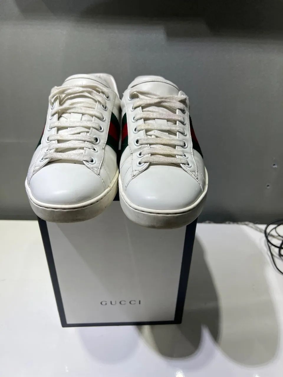 Tênis Gucci  Croco original com nota e caixas TAM 40 Ace Branco  - Foto 2
