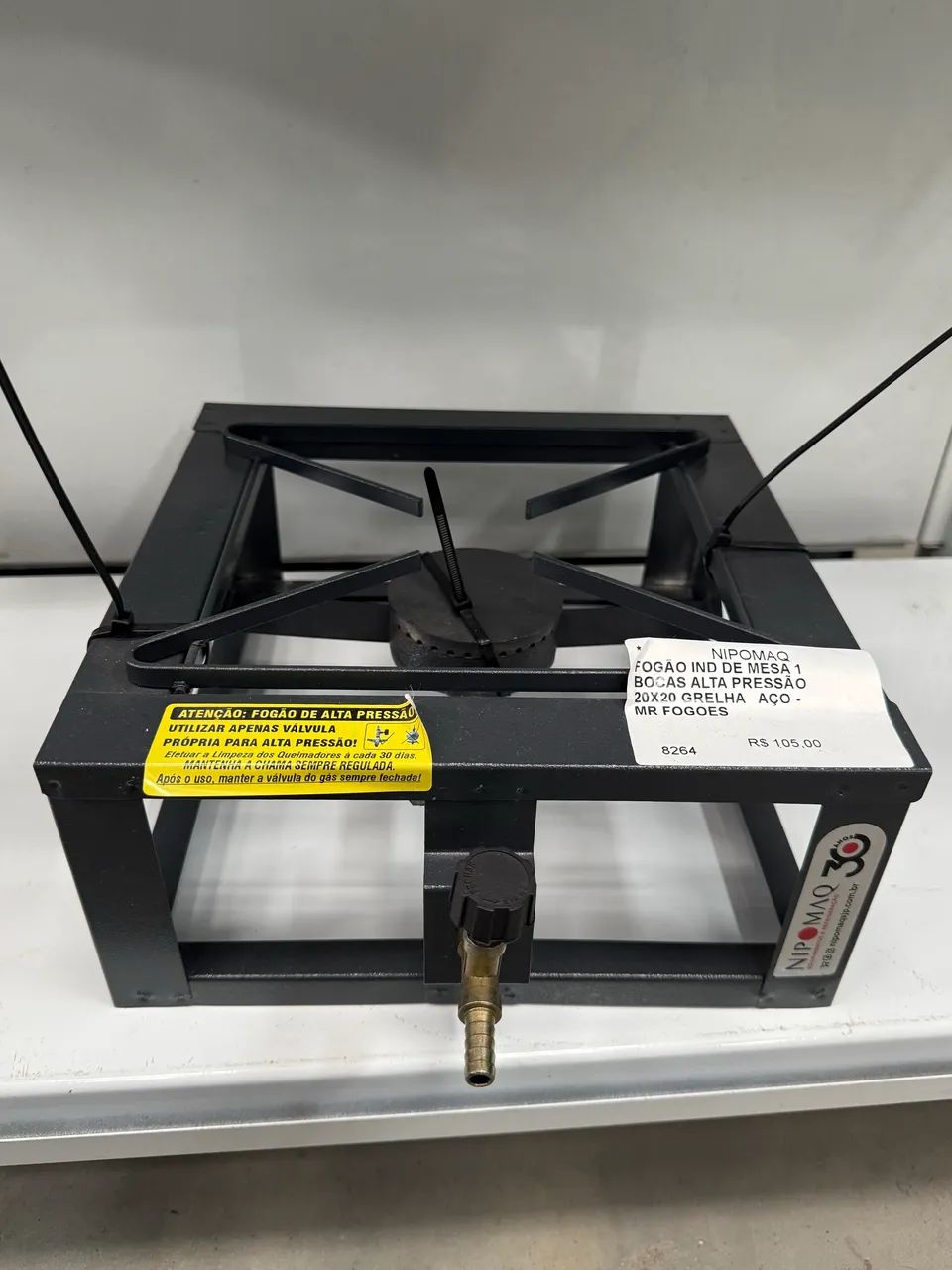FOGÃO IND DE MESA 1 BOCAS ALTA PRESSÃO 20X20 GRELHA AÇO - MR FOGOES