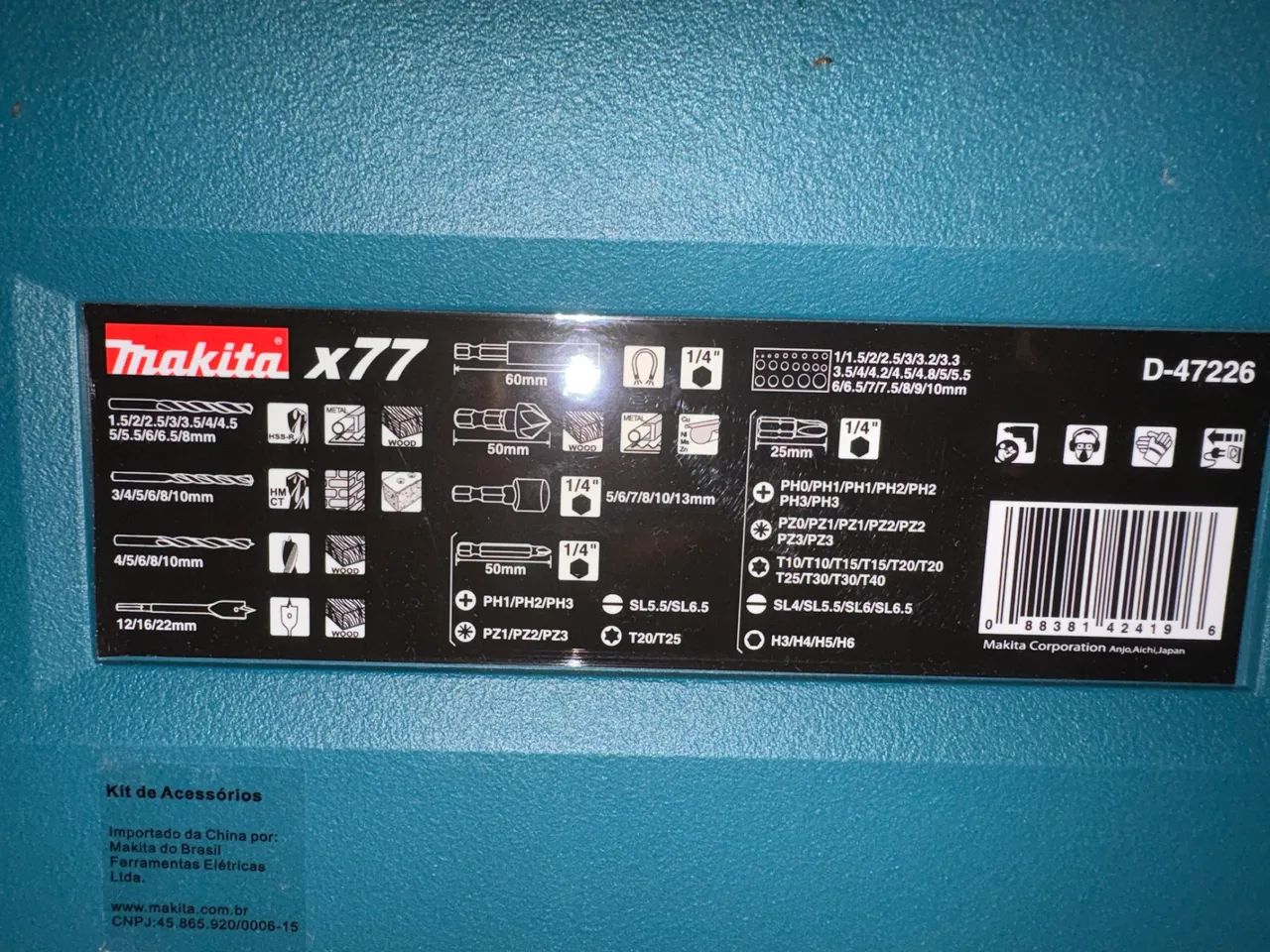 Kit Makita 77 pçs Brocas Soquete Jogo Bits P/ Furadeira Parafusadeira D-47226 - Foto 2