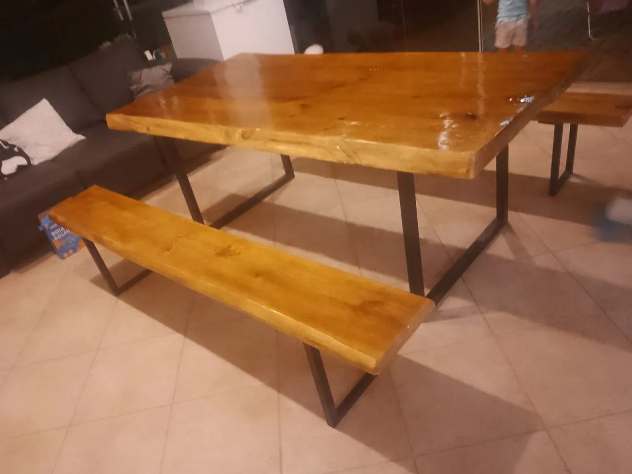 Mesa de Jantar Rústica com Banco65581378690818120