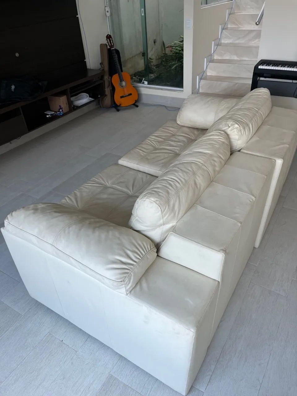 Sofá Modular Off White em Couro legítimo 