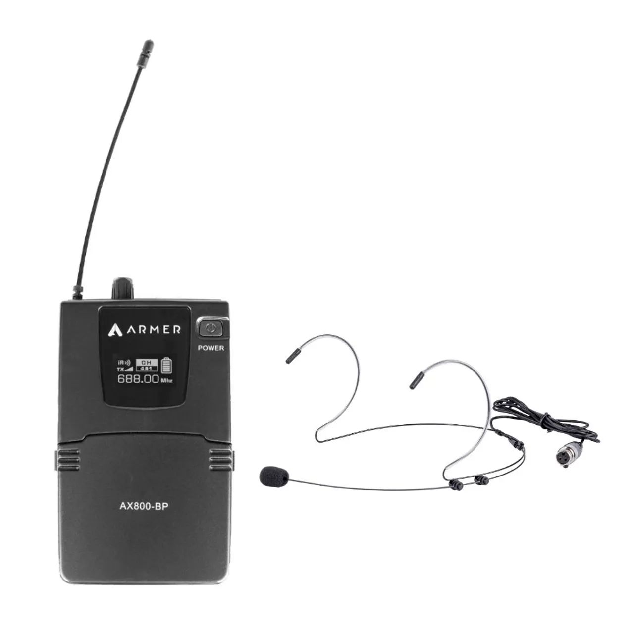 Microfone sem fio Profissional Headset Armer H153 Preto + Bodypack Armer AX800BP