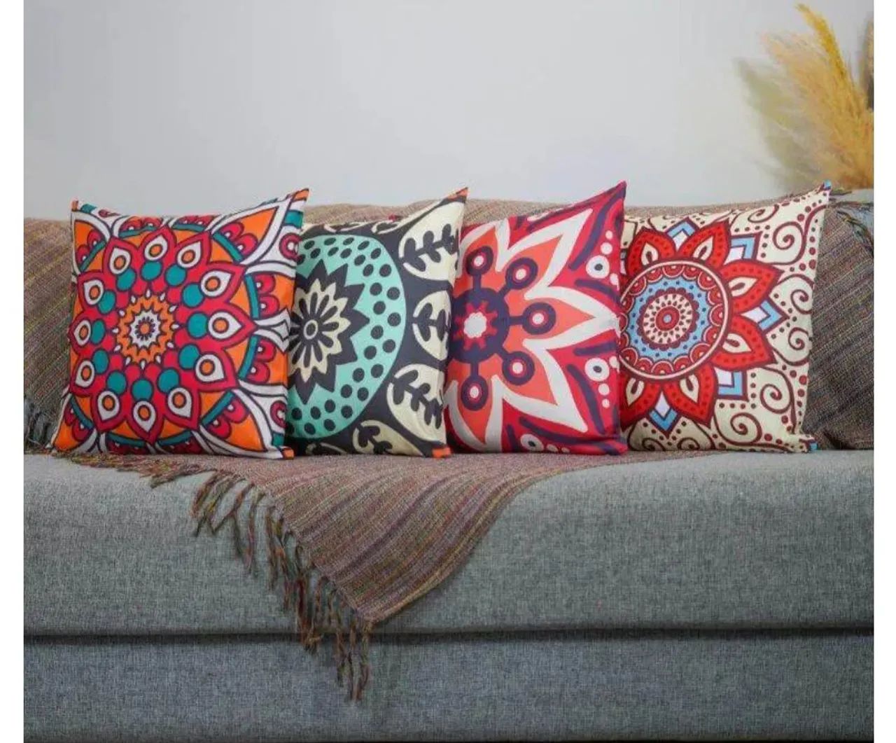 Jogo de 4 Capas para Almofadas Decorativas Mandala