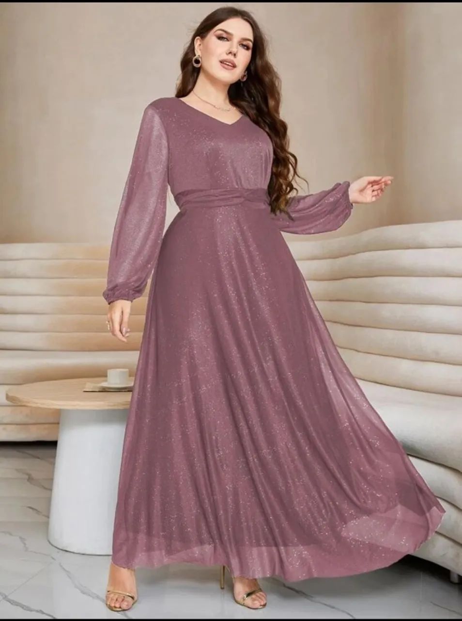 Vestido longo rosé gg de festa com brilho e elasticidade - usado 1 vez - Foto 5