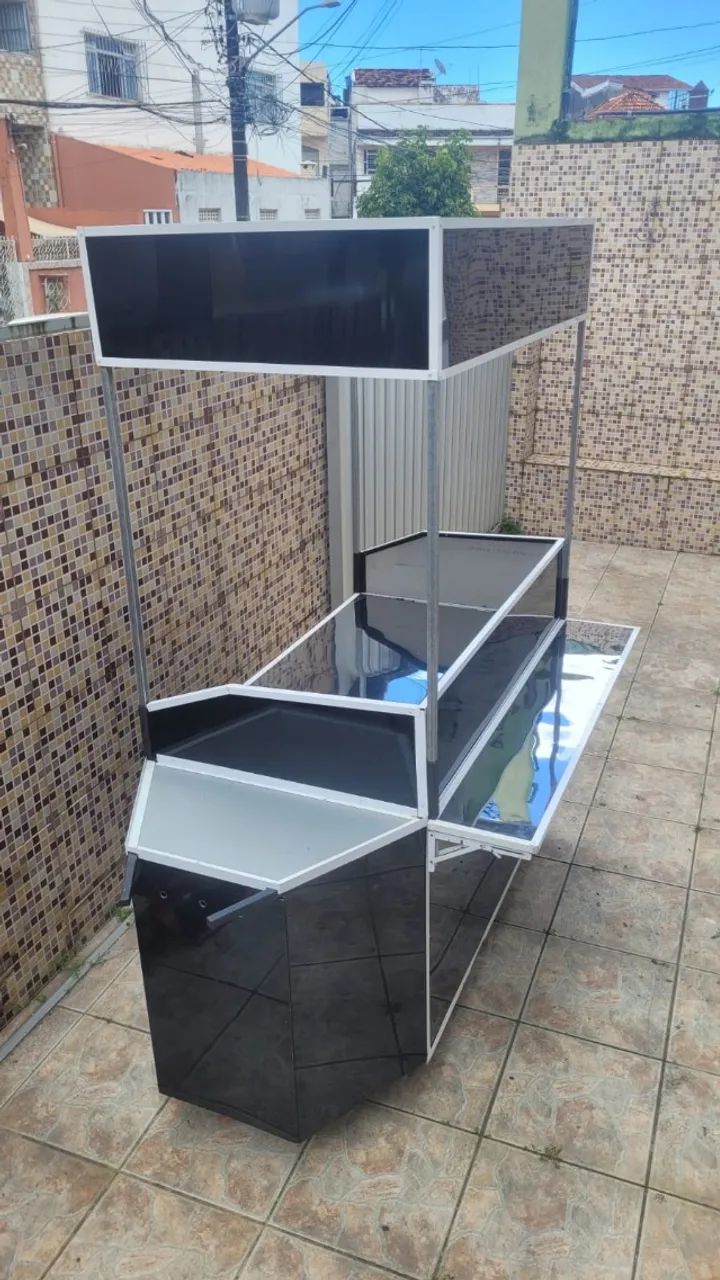 CARRINHO PARA LANCHES EM FERRO E ACM COM BALCÃO INOX + CHAPA 80CM E MOLHEIRA
