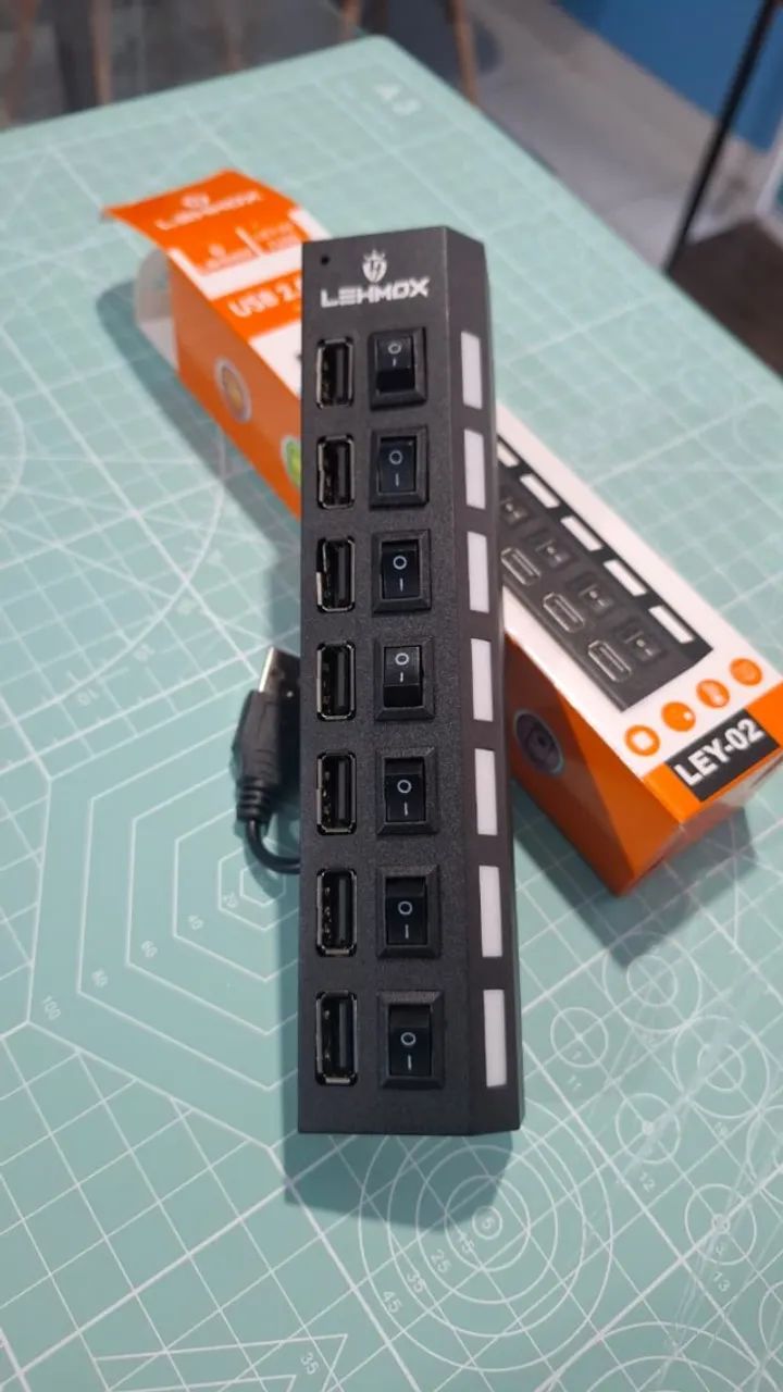 Lehmox hub 7 portas usb 2.0 com switch e led cabo extensão - Foto 3