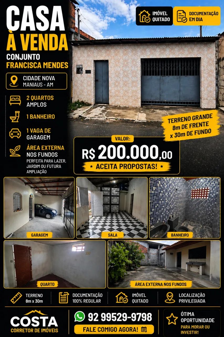CASA NO FRANCISCA MENDES ? TERRENO 8x30 - DOCUMENTADA - R$ 200 MIL