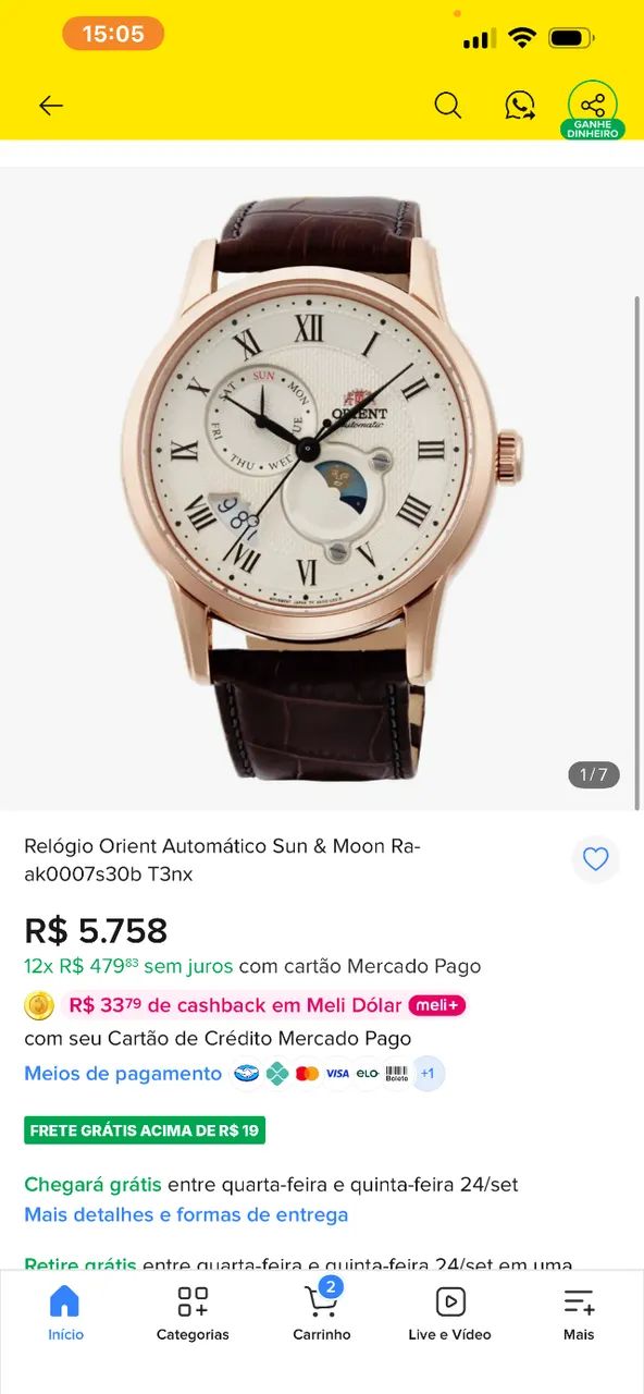 Relógio Orient automático Sun e Moon Ra-ak0007s30b t3xn - Foto 4