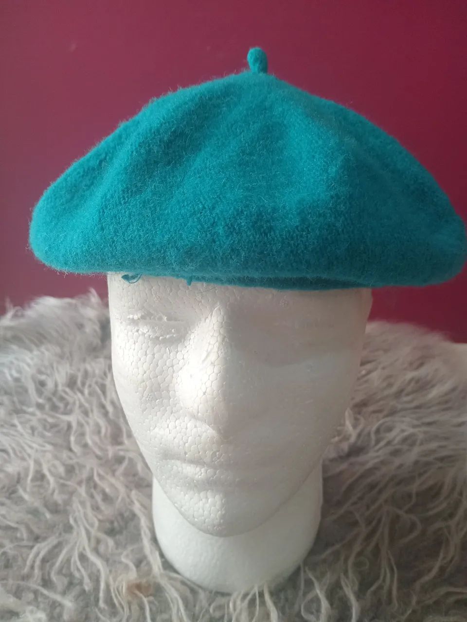Boina francesa tradicional beret azul turquesa de lã - Foto 4