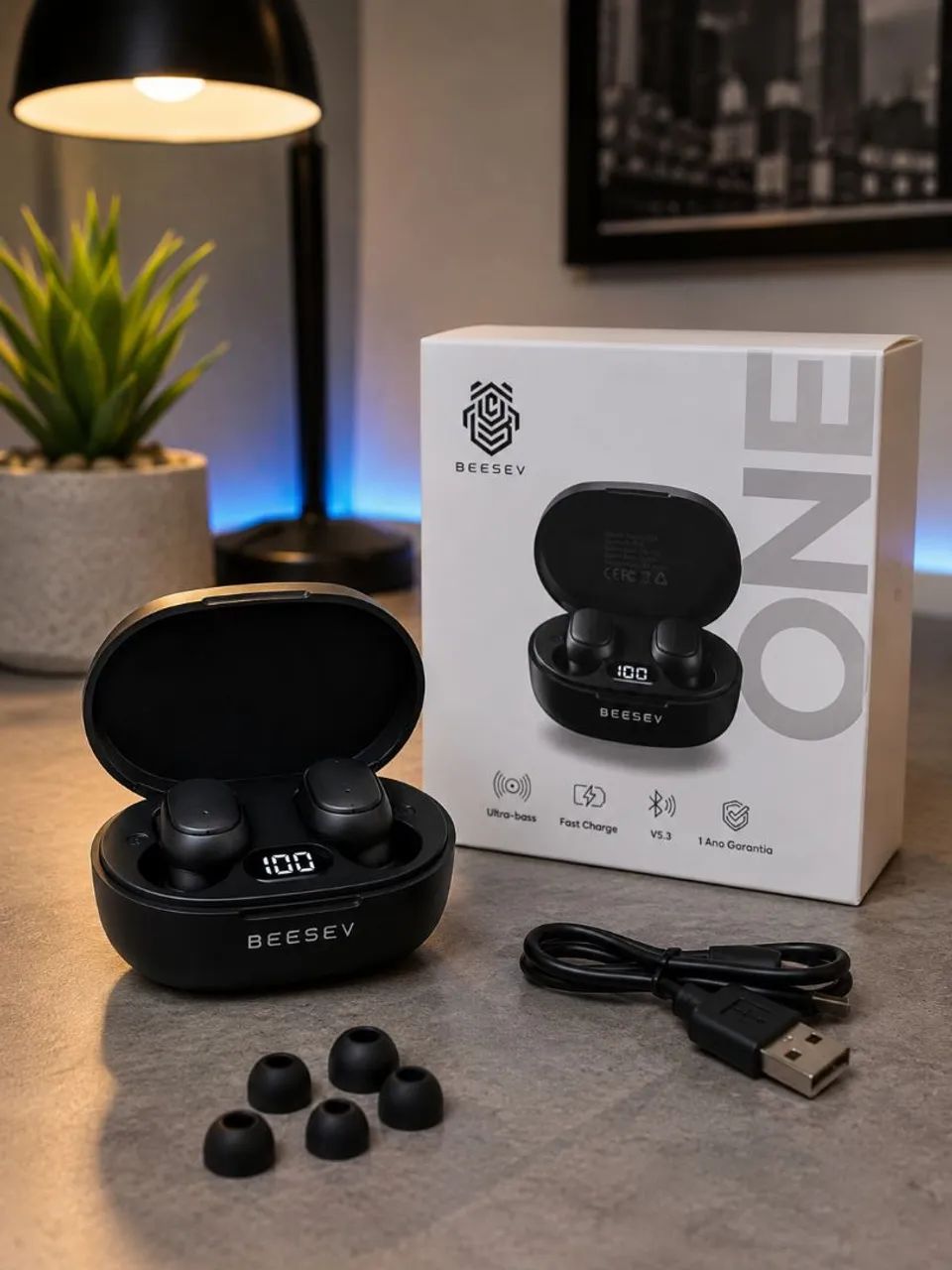Fone de ouvido bluetooth 5.3 Beesev-ONE (Preto) - Foto 2