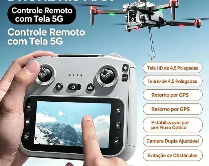 Drone profissional câmera 4K GPS duas bateria controle com tela - Foto 3