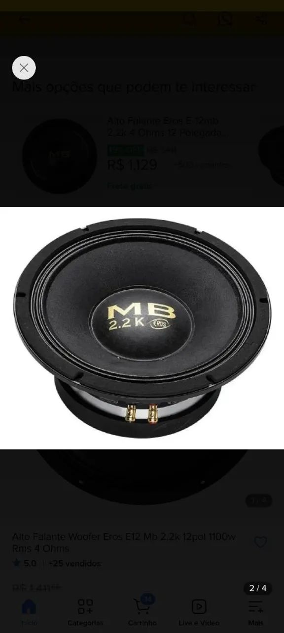 Alto Falante Eros E-12 MB 2.2K é um woofer de 12 polegadas novo na caixa com nota fiscal  