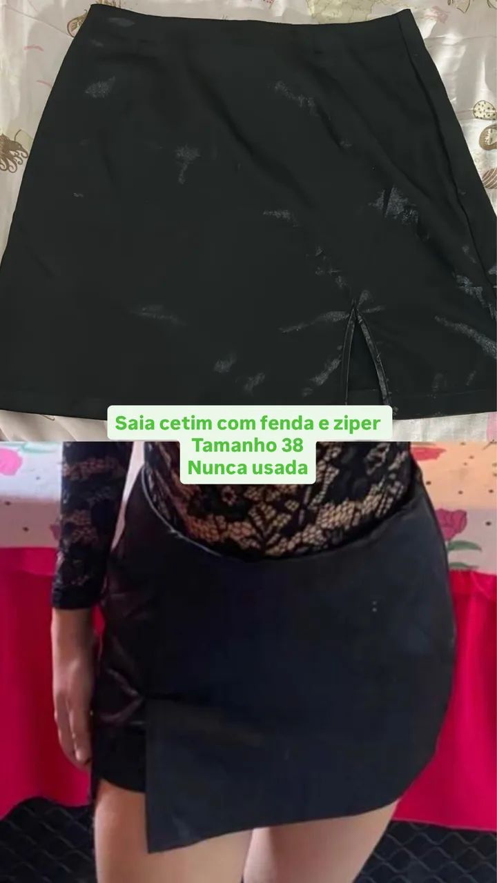 Saia cetim com fenda 