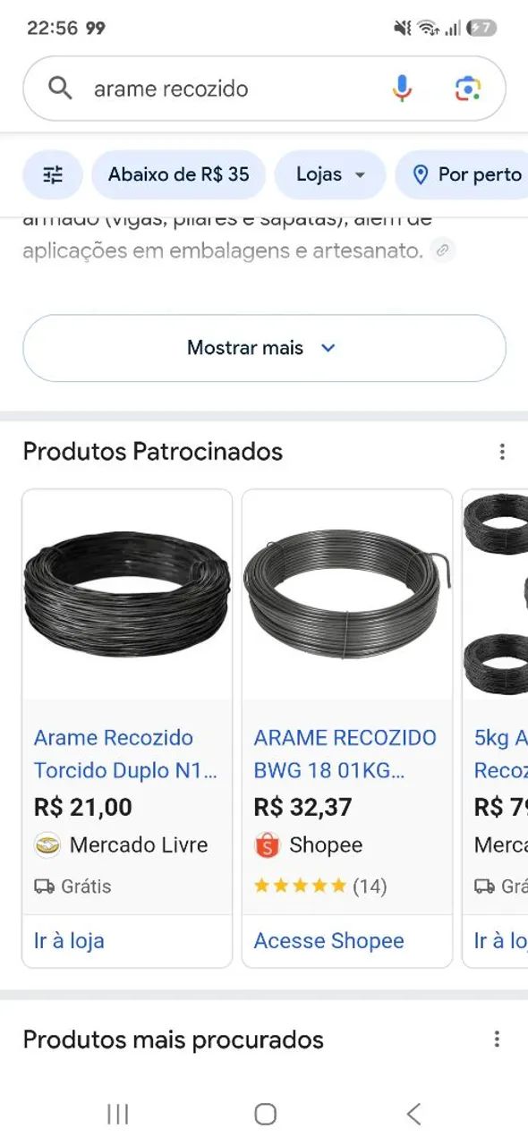 Arame recozido 10,00 cada
