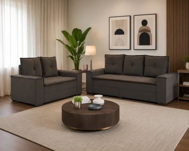 Conjunto Sofa 2 e 3 lugares barcelona marrom 