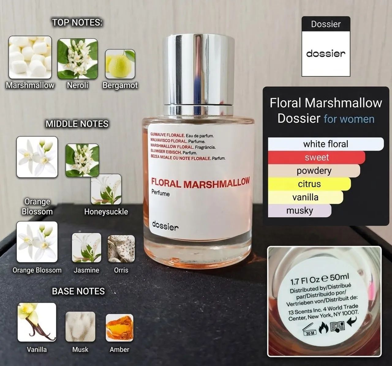 vendo perfume floral marshmallow da marca dossier (eau de parfum).
