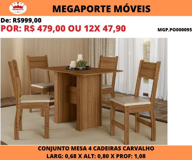 Conjunto de Mesa 0,68x1,08 com 4 Cadeiras - Foto 2
