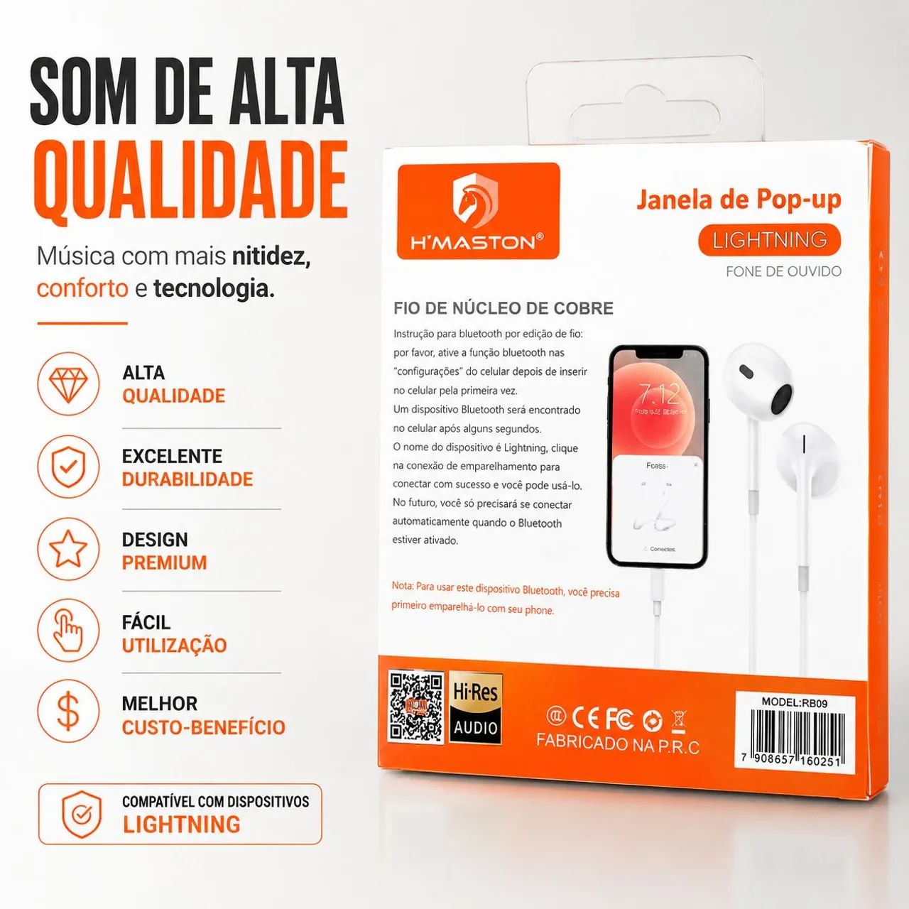 Fone de Ouvido H'Maston RB09 Lightning com Microfone para iPhone - Foto 3