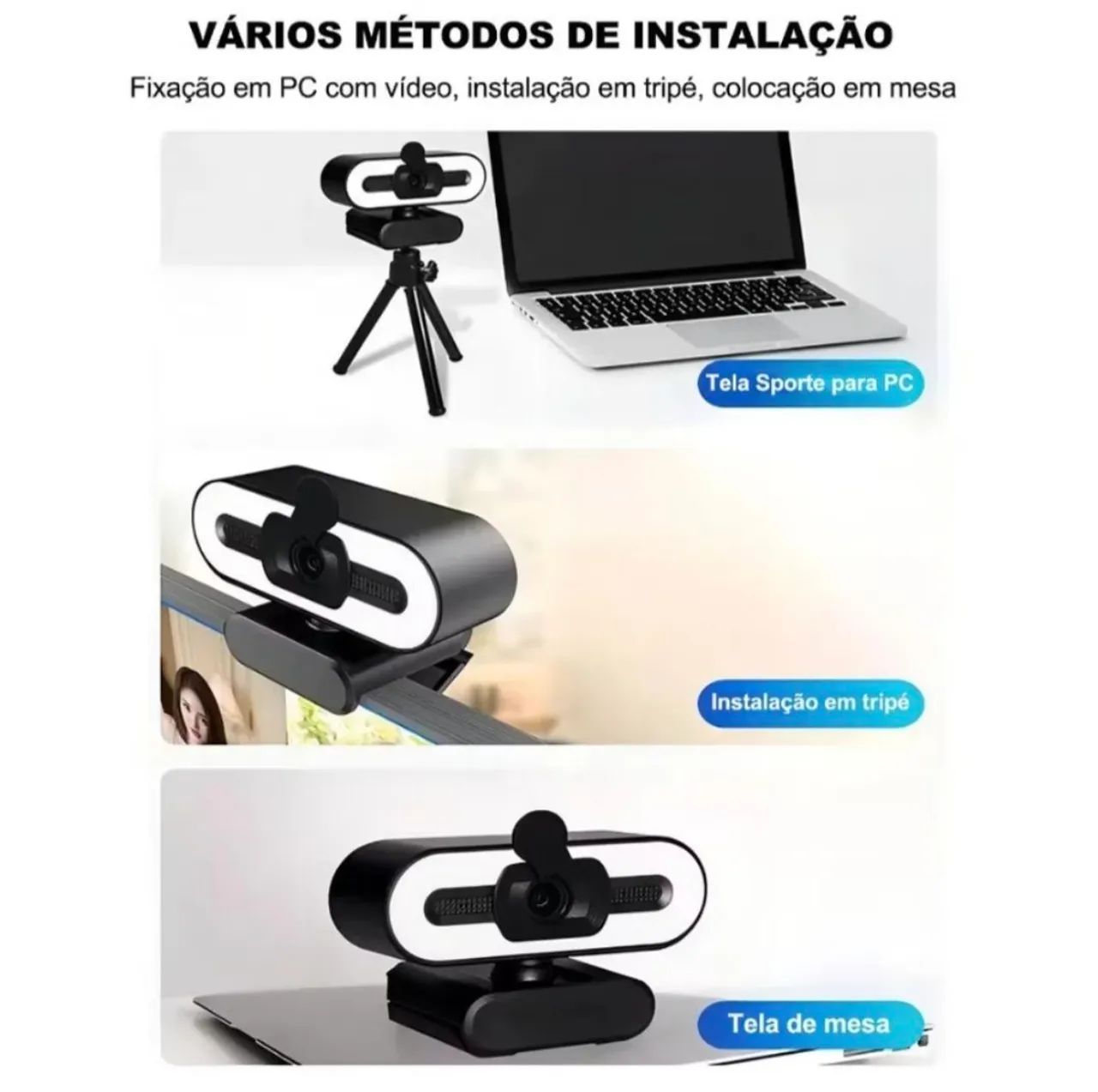 Webcam Full HD 1080p 4MP com Microfone e Luz Anelar  - Foto 3