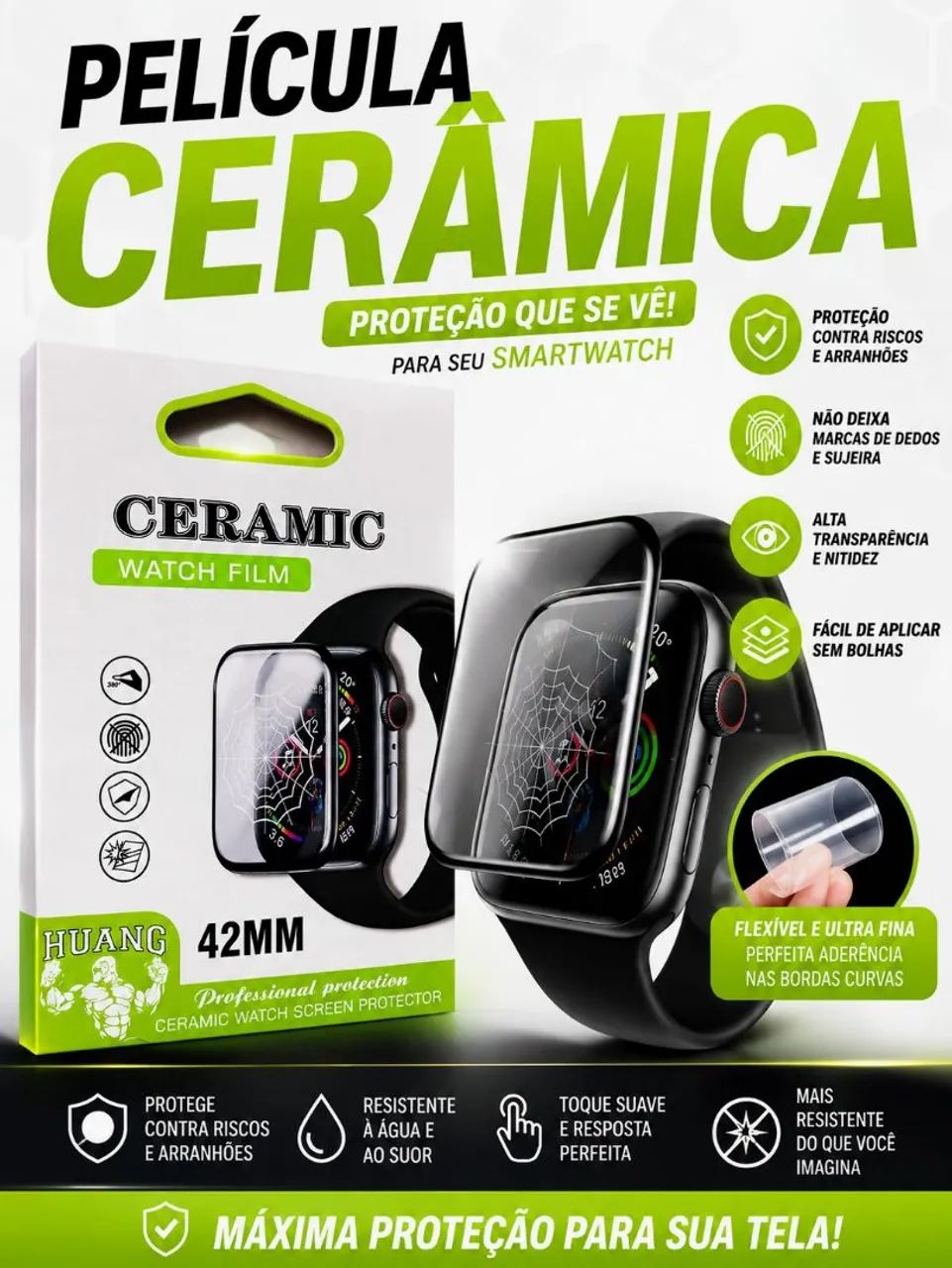 Kit 2 Películas Cerâmica Smartwatch 42MM Proteção Tela Relógio Digital