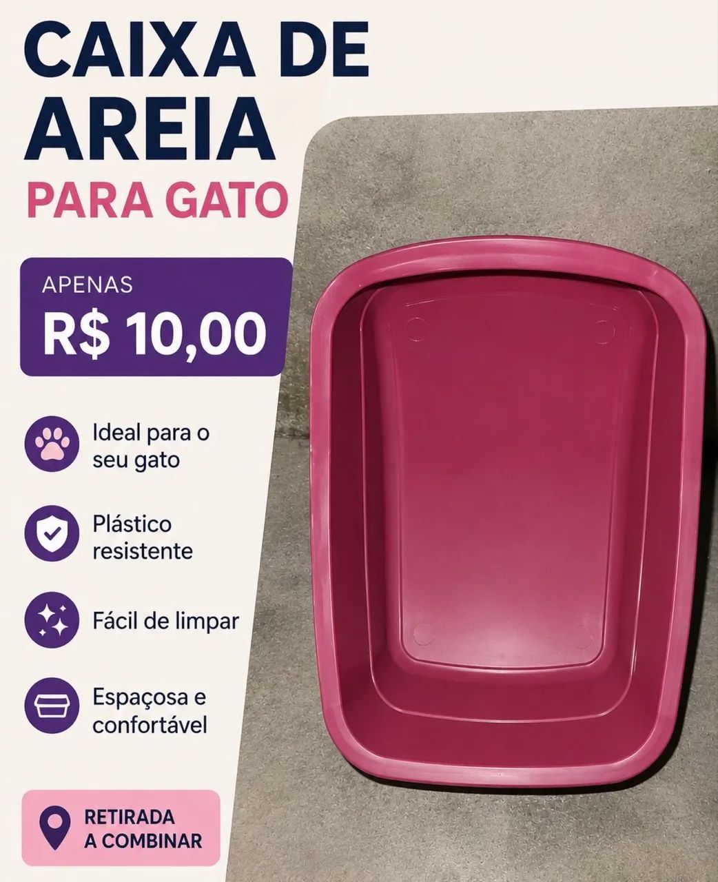 Caixa de Areia para Gato cor vinho - R$ 10,00