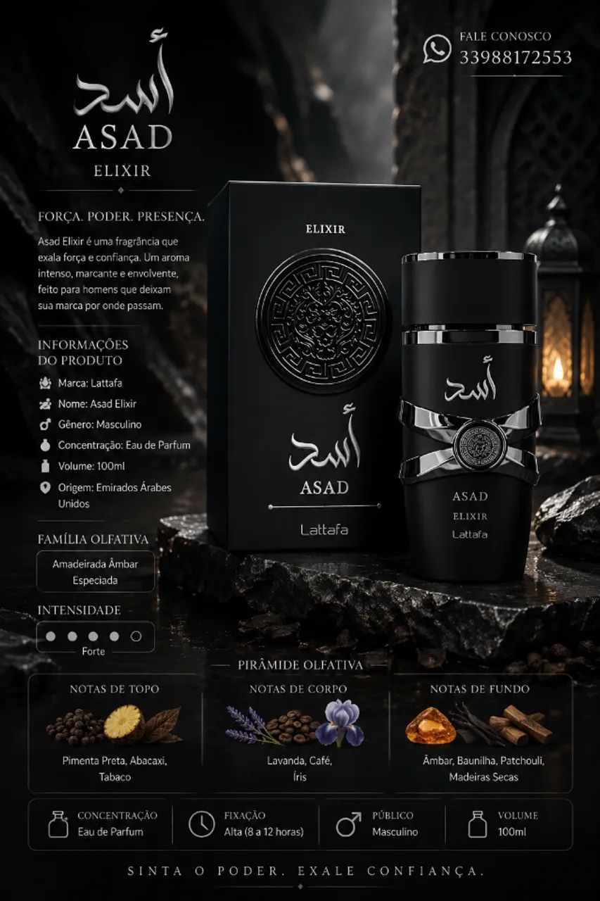 Asad Elixir Lattafa Perfume Árabe (Masculino) 100 ML - Foto 3