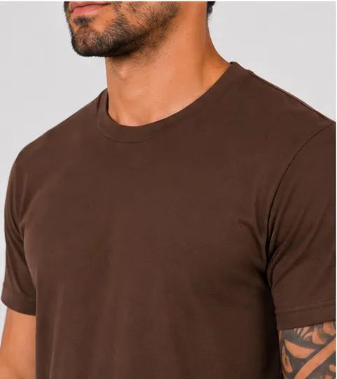 Camiseta Algodão Penteado Marrom - Foto 2