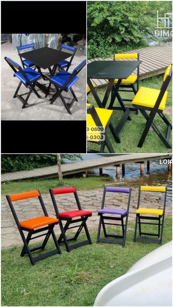 Conjunto 4 cadeiras dobráveis estofadas + mesa 70x70 - Foto 2